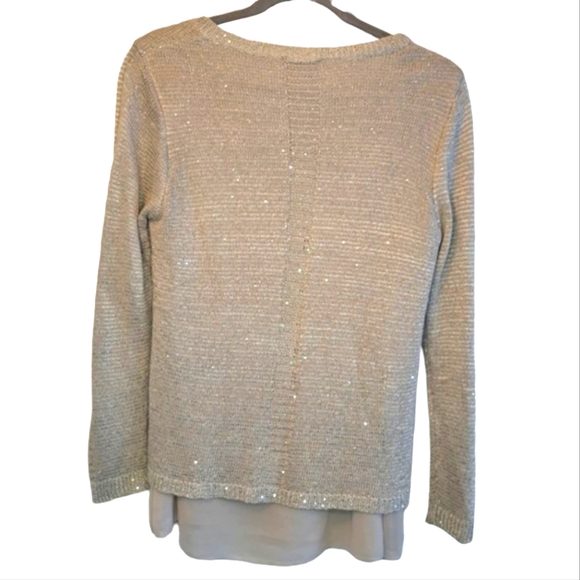 Sioni Layered Look Sparkly Silver Pullover Sweater Size Small - Picture 2 of 6